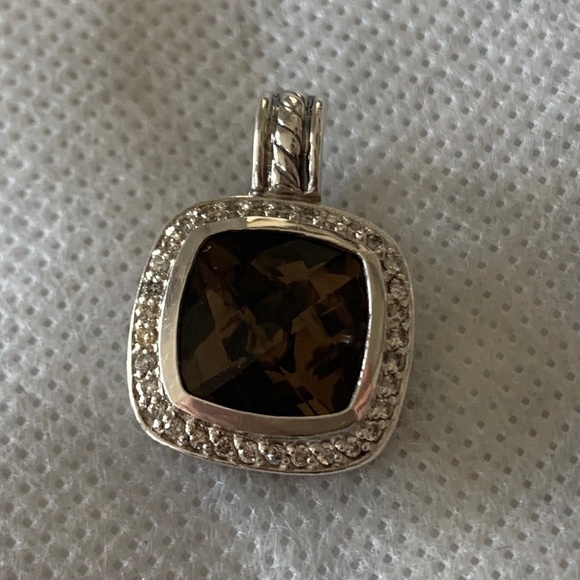 David Yurman Albion Necklace Pendant Smoky Quartz & Pave Diamond 18k & Sterling - Picture 5 of 13